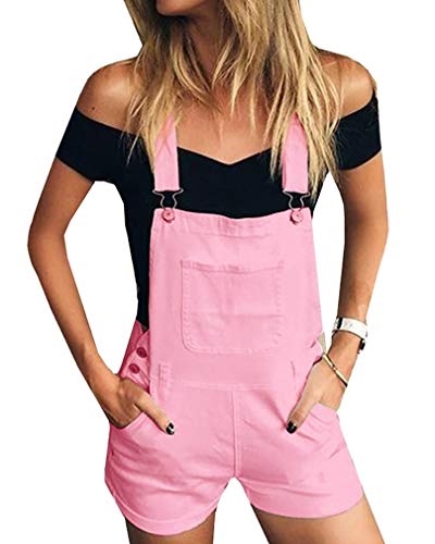 GUOCU Damen Einfarbig Kurze Jeanshose Hot Pants Frauen Denim Latzhose Freizeit Arbeitshosen Overall Jumpsuit 5 Farben Rosa M von GUOCU