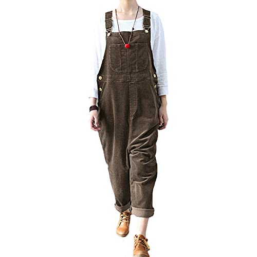 GUOCU Damen Einfarbiger Vintage Cord Overall Frauen Casual Baggy Spielanzug Hose Verstellbarer Schultergurt Ärmellose Overalls Latzhose mit Taschen Lange Sommerhose Elegant Jumpsuit M von GUOCU