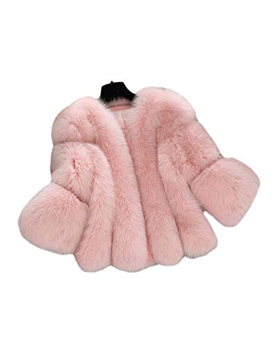 GUOCU Damen Faux Fur Mantel Fellmantel Kunstfell Coat Parka Outerwear Kurz Kunstpelz Jacke Flauschiges Plüschmantel Winter Verdicken Warme Kunstfuchs Pelzmantel Elegant Wintermantel Felljacke Rosa S von GUOCU