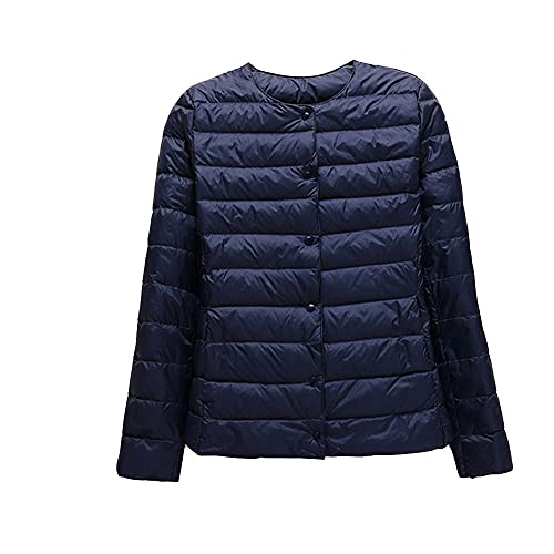 GUOCU Damen Herbst Winter Kragenlos Einfache Daunenjacke Dünne Rundhals Kurz Daunenjacke Packbarer Reißverschluss-Pufferjacke Wintermantel Ultraleichte Steppjacken Übergangsjacke Navy S von GUOCU