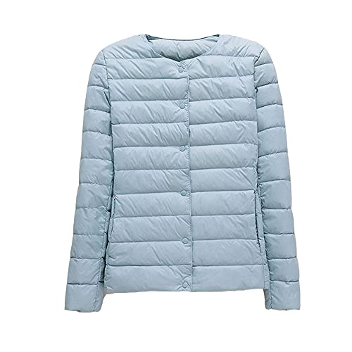 GUOCU Damen Herbst Winter Kragenlos Einfache Daunenjacke Dünne Rundhals Kurz Daunenjacke Packbarer Reißverschluss-Pufferjacke Wintermantel Ultraleichte Steppjacken Übergangsjacke PinkBlau XXL von GUOCU