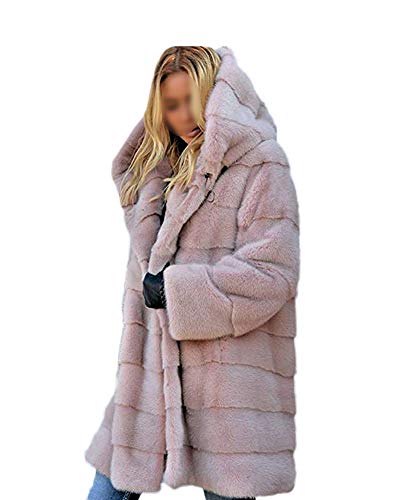 GUOCU Damen Lange Kunstpelz Jacke Verdicken Winterjacke mit Pelz Kapuze Parka Mantel Faux Fur Pelzmantel Flauschiges Pelz Jacke Felljacke Warme Plüschmantel Dicke Kunstfell Coat Wintermantel Rosa XXL von GUOCU