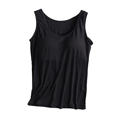 GUOCU Damen Tank Tops mit Regal-BH Stretch Unterhemd BH-Hemd Basic U-Ausschnitt Integrierter BH Tanktop Frauen Mädchen Weste Bequeme Breite Trägern Camisole Tops Stil B XS von GUOCU