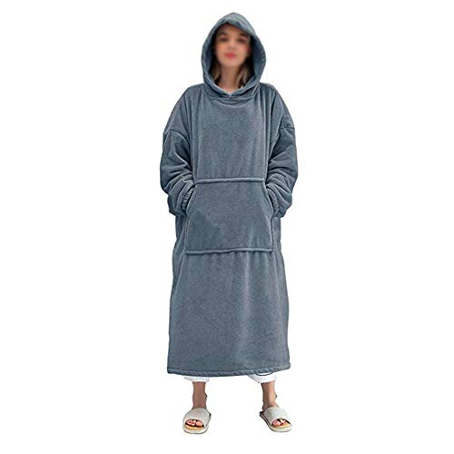 GUOCU Decke Pullover Hoodie 2 In 1 Sweatshirt Decke Süße Warme Bequeme Plüsch Dicke Tv-Sofa Mit Kapuze Decken Mit Ärmeln Robe Nachtwäsche Für Erwachsene Männer Frauen,Einheitsgröße,Grau,Einheitsgröße von GUOCU