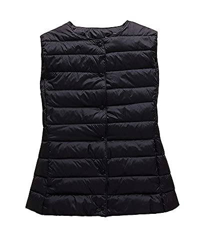 GUOCU Frauen leicht und dünn Kragenlose Weste Trendweste Body Warmer Gesteppt Weste Puffer Warme Weste Jacke Ultraleicht Verstaubar Übergangsweste Steppweste Daunenjacken Ärmellose Schwarz XXL von GUOCU