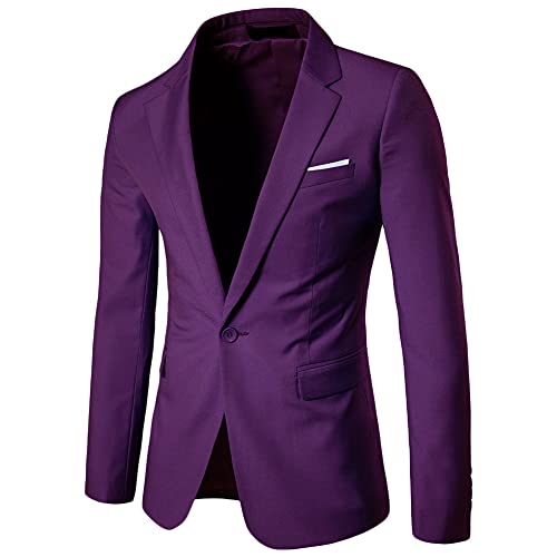 GUOCU Herren Anzugjacke Slim Fit Einfarbig Modern Sakko Freizeit Blazer Coat Langarm Mantel Jacken Outerwear Anzüge Sakkos für Business Hochzeit Freizeit,Lila,4XL von GUOCU