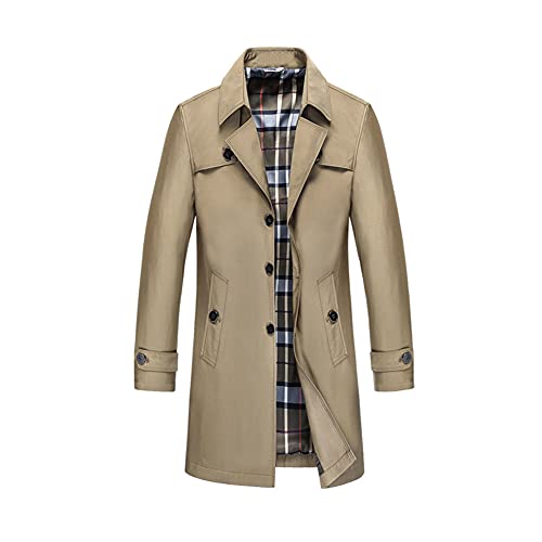GUOCU Herren Einreihiger Trenchcoat Business Freizeit Leichte Jacke Übergangsmantel mit Knopfleiste Slim Fit Lang Business Trenchcoat Winter Mantel Windbreaker Fleece Gefütterte Mantel Reverskragen von GUOCU