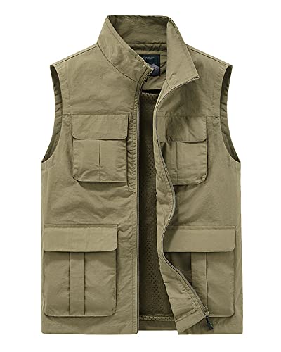 GUOCU Herren Full-Zip Angeln Fotografie Anglerweste Leichte Arbeitsweste Funktionsweste Schnell Trocknend Jagd Wanderweste Jacke Multi-Pocket Ärmellose Jacke Weste Khaki 4XL GUOCU Herren Full-Zip Angeln Fotografie Anglerweste Leichte Arbeitsweste Funktionsweste Schnell Trocknend Jagd Wanderweste Jacke Multi-Pocket Ärmellose Jacke Weste Khaki 4XL von GUOCU