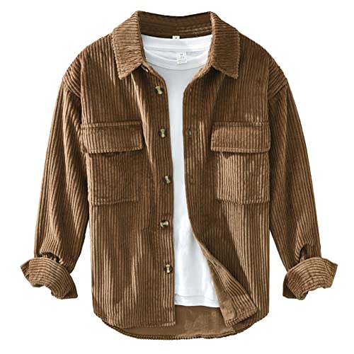 GUOCU Herren Hemd Langarm Freizeithemd Cordhemd Kordhemd Cordjacke Cord Hemd Langarmhemd Frühling Herbst Vintage Hemdjacke Langarm Oberteil Lose Hemden Tops L von GUOCU