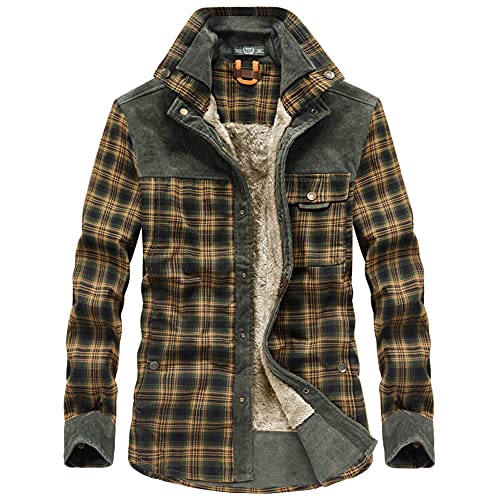 GUOCU Herren Kariert Fleecefutter Thermohemd Langarm Warm Innenfutter Winter Langarm Holzfällerhemd Winterjacke Flanelljacke Holzfällerjacke Arbeitsjacke,Armeegrün,XXL von GUOCU