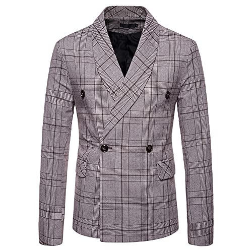 GUOCU Herren Karierter Gestreifte Blazer Jacke Zweireiher Nadelstreifen Anzuge Jacke Slim Fit Anzugjacke Smokingjacken Männer Casual Zwei Knöpfen Anzug Jackett Mantel Business Hochzeit Party von GUOCU