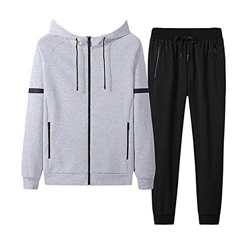 GUOCU Herren Lässiger Sportanzug Set Zweiteiliger Anzug Langarm Hoodie Trainingsjacke Kapuzenjacke & Jogginghose Sport Hose Fitnessanzug Trainings-Anzug Fitness Outfit Licht GrauSchwarz2 5XL von GUOCU