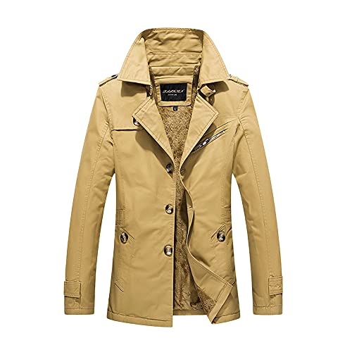 GUOCU Herren Leichte Jacke Freizeitjacke Windjacke Klassisch Einreihiger Trenchcoat Übergangsmantel Revers Wintermantel Kurzmantel Business Freizeit Kurze Mantel Fleece Gefütterte Jacke Winterjacke von GUOCU