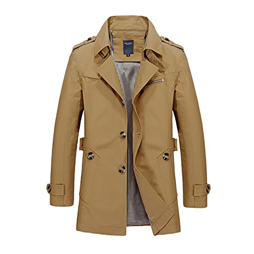 GUOCU Herren Leichte Jacke Freizeitjacke Windjacke Klassisch Einreihiger Trenchcoat Übergangsmantel Revers Wintermantel Kurzmantel Business Freizeit Kurze Mantel Fleece Gefütterte Jacke Winterjacke von GUOCU