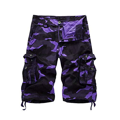 GUOCU Herren Lose Fit Camouflage Kurze Militär Hose Baumwolle Outdoor Casual Cargo Shorts Viele Farben Lila 36 von GUOCU