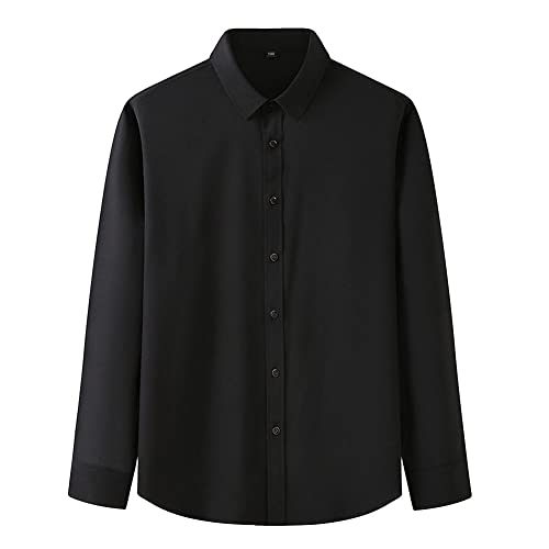 GUOCU Herren Modern Komfort-Top Einfarbig Elastisch Langarmhemd Lockere Passform Bügelfrei Business-Berufshemd Businesshemd Freizeithemd Sommerhemd Schwarz 6XL von GUOCU