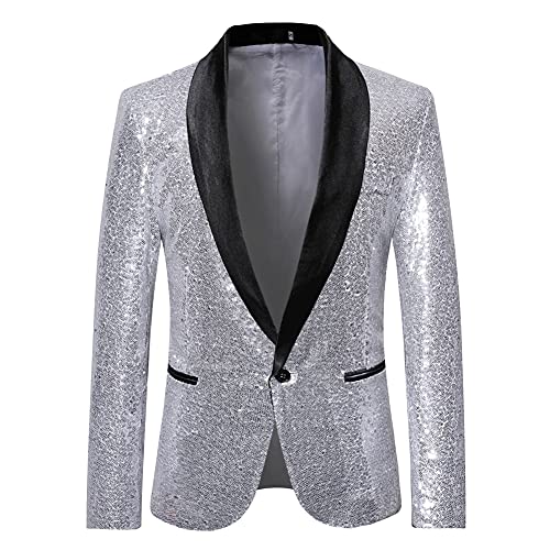 GUOCU Herren Pailletten Sakko Glitzer Smokingjacke Modischer Slim Fit Blazer Jacke DJ Bühne Glitter Anzug Jackett Männer EIN Kopf Smoking Anzugjacken für Hochzeit Party Nachtclub Abschlussball von GUOCU