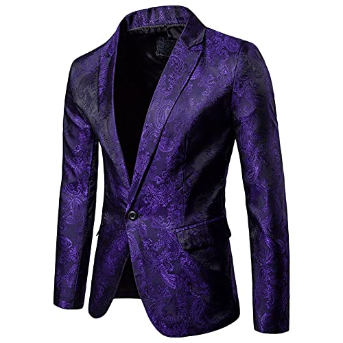 GUOCU Herren Smoking Sakko Anzug Modern Luxus Anzüge Sakkos Anzugjacke Blazer Mit Blumenmuster Paisley für Abendessen, Hochzeit, Party, Abschlussball,Lila,XXL von GUOCU