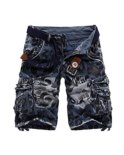 GUOCU Herren Sommer Vintage Cargo Shorts Multi-Tasche Lässig Leopard Camo Sommerhose Sport Shorts Im Freien Chino Knielänge Hosen Blau 40 von GUOCU