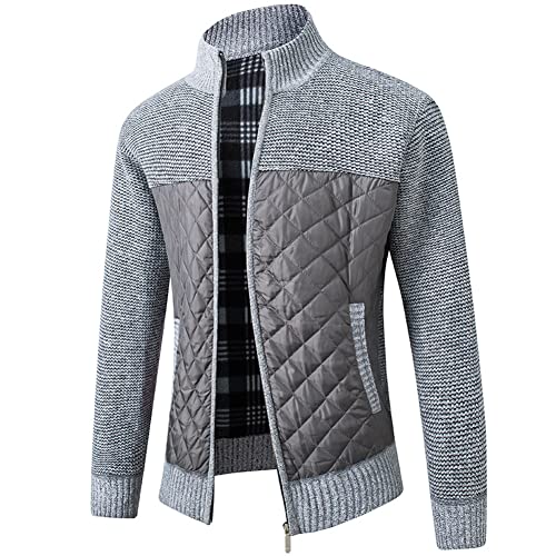 GUOCU Herren Strickjacke Fleece Gefüttert Dicker Pullover mit Durchgehendem Reißverschluss Stehkragen Warme Winterjacke Wintermantel Elegante Freizeitjacke Männer Slim Fit Jacke Mantel E XL von GUOCU