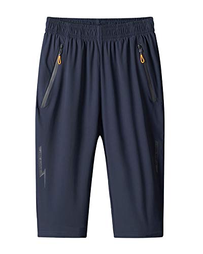 GUOCU Herren Trainingsshorts Sommer Sport Kurz Herren Schnelltrocknendes Workout-Laufen Elastizität Kurzhose Jogginghose Plus Size 3/4 Hose Leicht mit Reißverschlusstasche Blau XXL von GUOCU