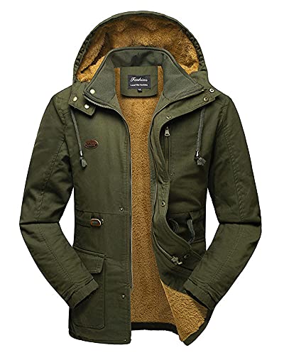 GUOCU Herren Winterjacke Wintermantel Gepolsterter Cargo Outdoor Military Tactical Army Parka Jacke Mantel Übergangsjacke Abnehmbare Kapuzenjacke Winterparka mit Fleecefutter Taschen Armeegrün S von GUOCU