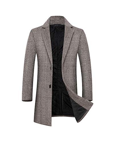 GUOCU Herren Wollmantel Lang Regular Fit Duffle Wintermantel Einreiher Windbreaker Jacken Winter Herrenmantel Business Wolle Mantel Revers Verdickung Zweireiher Gesteppt Mantel Trenchcoat Braun-1 M von GUOCU