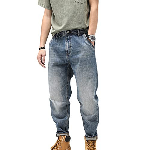 GUOCU Jeans Herren Vintage Jeans in Distressed-Optik Stretch Destroyed Jeans Hose mit Löchern für Männer Karottenhosen Lässige Lockere Jeanshose Regular Fit Denim Hosen Stil A 33W von GUOCU