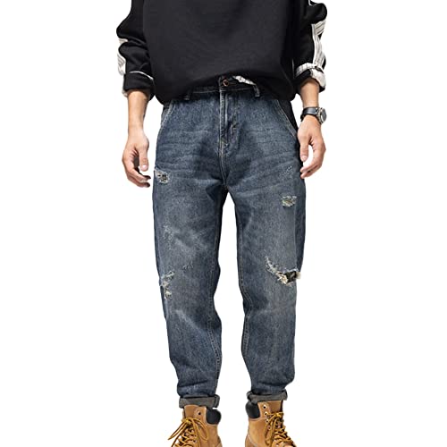 GUOCU Jeans Herren Vintage Jeans in Distressed-Optik Stretch Destroyed Jeans Hose mit Löchern für Männer Karottenhosen Lässige Lockere Jeanshose Regular Fit Denim Hosen Stil B 33W von GUOCU