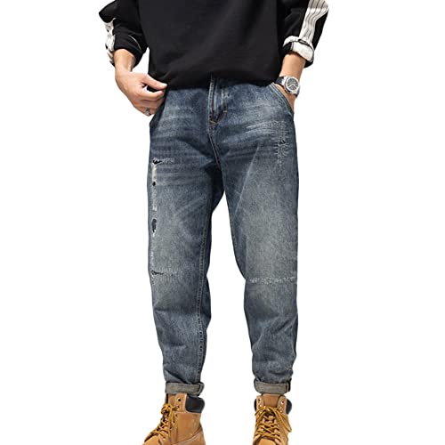 GUOCU Jeans Herren Vintage Jeans in Distressed-Optik Stretch Destroyed Jeans Hose mit Löchern für Männer Karottenhosen Lässige Lockere Jeanshose Regular Fit Denim Hosen Stil C 34W von GUOCU