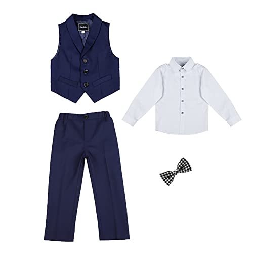 GUOCU Jungen Anzug Set Kinder Sommer Hochzeit Weste Anzüge Festliche Kleidung Set Kurzarm/Langarm Hemd,Anzugweste,Hose/Shorts,Fliege,Kinderanzug Festlich Outfit Gentleman Party Taufe Anzug 7-8 Jahre von GUOCU