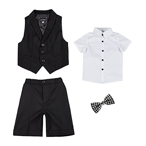 GUOCU Jungen Anzug Set Kinder Sommer Hochzeit Weste Anzüge Festliche Kleidung Set Kurzarm/Langarm Hemd,Anzugweste,Hose/Shorts,Fliege,Kinderanzug Festlich Outfit Gentleman Party Taufe Anzug 9-10 Jahre von GUOCU