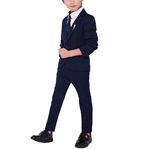 GUOCU Kinder Anzug Set Jungen Hochzeit Festlicher Jacke Hosen Mit Krawatte Marine 140CM von GUOCU