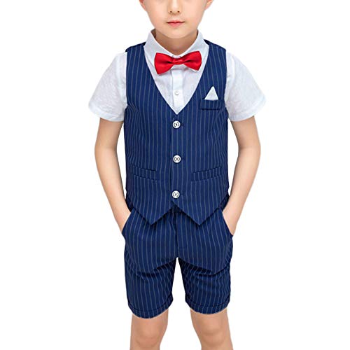 GUOCU Kinder Anzug Set Jungen Hochzeit Sommer Festlich Weste Anzüge Bekleidungssets Blau A 120CM von GUOCU