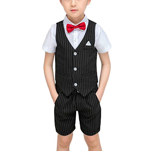 GUOCU Kinder Anzug Set Jungen Hochzeit Sommer Festlich Weste Anzüge Bekleidungssets Schwarz B 140CM von GUOCU