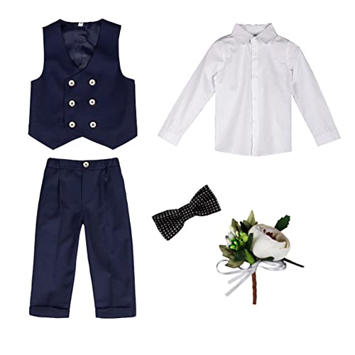 GUOCU Kinder Junge Anzug 5tlg Sommer Hochzeit Anzüge Weste Hemd Hose/Shorts Fliege Korsage Kinder Gentleman Party Taufe Kleidung Set Festlich Outfit Kinderanzug Baby Jungen Bekleidungssets 7-8 Jahre von GUOCU