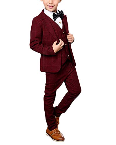 GUOCU Kinderanzug Jungen Gentleman Jacke + Weste + Hose Bekleidungsset Anzug Hochzeit Lila 110CM von GUOCU