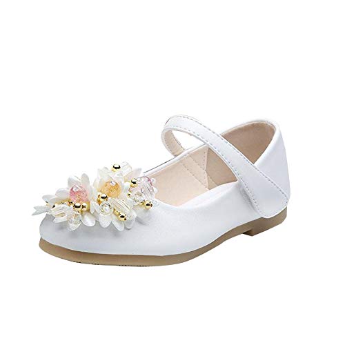 GUOCU Mädchen Ballerinas Schuhe Sommer Kommunionschuh Blume Kinderschuhe Mädchen Schuhe Outdoor Prinzessin Schuhe Festliche Weiß 32 EU von GUOCU