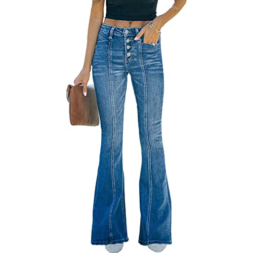 GUOCU Skinny Jeans für Damen Jeanshose mit Hoher Taille,Frauen Elegant Stretch Denim Hose Flare Jeans Schlaghose Weitem Bein Bootcut Flared Hose Freizeithose Vintage Casual Lange Hosen Stil B M von GUOCU