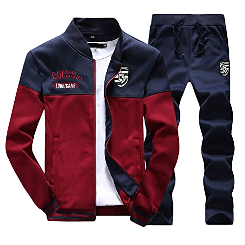 GUOCU Trainingsanzug Herren Sportanzug Jogginganzug Männer Langarm Sweatshirt Sweatjacke Ohne Kapuze Trainingshose Jogginghose Anzug Fitness Sporthose Freizeitanzug,Rot,4XL von GUOCU