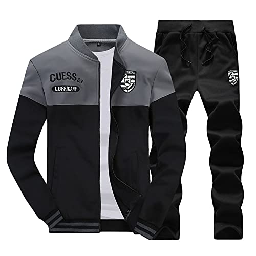 GUOCU Trainingsanzug Herren Sportanzug Jogginganzug Männer Langarm Sweatshirt Sweatjacke Ohne Kapuze Trainingshose Jogginghose Anzug Fitness Sporthose Freizeitanzug,Schwarz,5XL von GUOCU