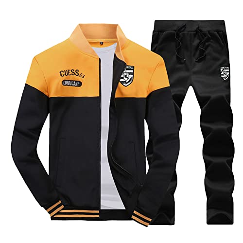 GUOCU Trainingsanzug Herren Sportanzug Jogginganzug Männer Langarm Sweatshirt Sweatjacke Ohne Kapuze und Sporthose Jogginghose Jogging Anzug Fitness Freizeitanzug Hausanzug 2-Teilig Stil B 3XL von GUOCU