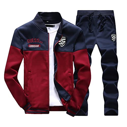 GUOCU Trainingsanzug Herren Sportanzug Jogginganzug Männer Langarm Sweatshirt Sweatjacke Ohne Kapuze und Sporthose Jogginghose Jogging Anzug Fitness Freizeitanzug Hausanzug 2-Teilig Stil C L von GUOCU