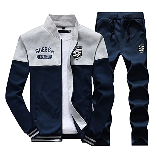 GUOCU Trainingsanzug Herren Sportanzug Jogginganzug Männer Langarm Sweatshirt Sweatjacke Ohne Kapuze und Sporthose Jogginghose Jogging Anzug Fitness Freizeitanzug Hausanzug 2-Teilig Stil D XXL von GUOCU