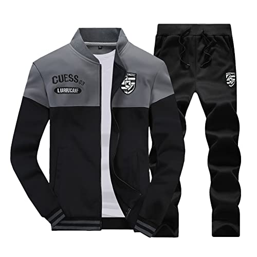 GUOCU Trainingsanzug Herren Sportanzug Jogginganzug Männer Langarm Sweatshirt Sweatjacke Ohne Kapuze und Sporthose Jogginghose Jogging Anzug Fitness Freizeitanzug Hausanzug 2-Teilig Stil E 4XL von GUOCU