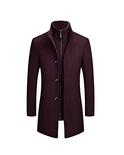 Herren Business Wollmantel Mode Kurzmantel Wintermantel mit Stehkragen Verdickung Kurze Jacke Herrenmantel Gesteppt Mantel Single Breasted Elegant Trenchcoat Jacke für Business Freizeit WeinRot 4XL von GUOCU