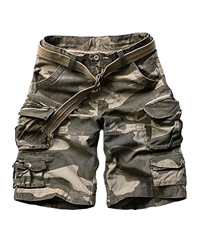 Herren Cargo Hose Knielang Freizeit Reine Farbe Tarnung Jogginghose Leichtgewicht Strandhose Große Größe Shorts DeepCamo X-Large von GUOCU