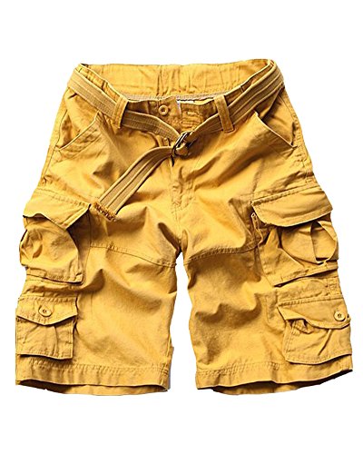Herren Cargo Hose Knielang Freizeit Reine Farbe Tarnung Jogginghose Leichtgewicht Strandhose Große Größe Shorts Gelb 3X-Large von GUOCU