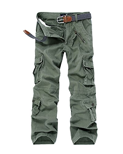 Herren Cargo Hose Lange Cargohose Lässig Wasserwäsche Loose Große Größe Unifarben Arbeitshose Chino Oversize Outdoor Arbeitshosen Grün 36 von GUOCU