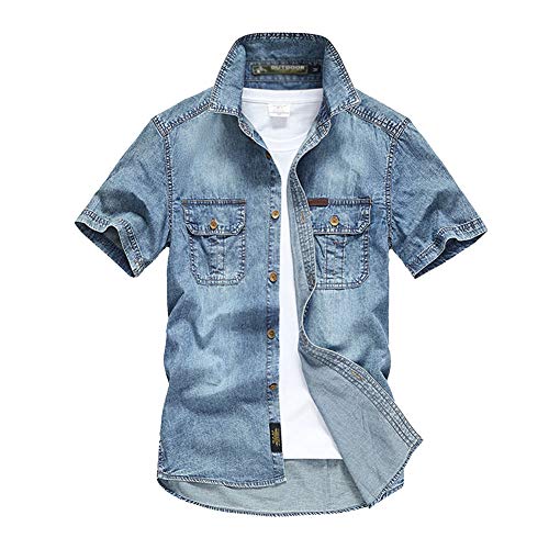 Herren Einfarbig Kurzarm Jeanshemd Turn-Down Kragen Knopf runter Denim Shirt Modern Fit Leichte Sommerhemden Freizeithemd Übergrößen Blau XXL Herren Einfarbig Kurzarm Jeanshemd Turn-Down Kragen Knopf runter Denim Shirt Modern Fit Leichte Sommerhemden Freizeithemd Übergrößen Blau XXL von GUOCU